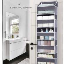 Over-The-Door Hanging Storage Organizer, 5-Tier Hanging Door Storage Bag With 5 Large Capacity Pockets, Anti-Tilt, 44 Lbs Load Capacity, Suitable For Bedroom, Bathroom, Storage Room, Nursery - Dark Grey - View 7