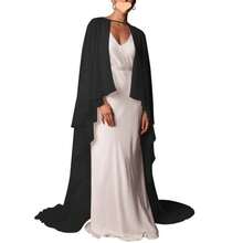 New Solid Color Chiffon Flowy Long Cape Shawl For Bride Bridesmaid Dress Cover Up - Black - View 3