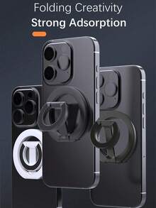 Magnetic Ring Holder, 3-Section Double-Sided Magnetic, 1pc, Ultra-Light Ultra-Thin, Strong Adsorption, 360° Rotation, Foldable, Suitable For Any Wall, Foldable Ring Phone Stand, Alloy Material, Portable Universal, Creative Desktop Design, Hands-Free, Suitable For Office, Kitchen, Bathroom, Bedside, Gym, Car And Other Places - Multicolor - View 3