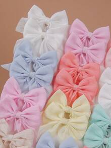 20Pcs Girls' Multicolor Silver Wire Chiffon Tulle Bowknot Hair Clips, Minimalist Side Bangs Clips, Gentle On Hair, Versatile Barrettes For Daily Use - Multicolor - View 3