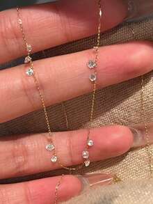 1pc S925 Sterling Silver Zirconia Inlaid Water Drop Sparkling Diamond Necklace, Minimalist Luxury Personalized Exquisite Niche Cool Aesthetic INS Style Women's Gentle Elegant Collarbone Chain, Suitable For Daily Casual Versatile Elegant Thin Neck Accessory, Vacation Party Holiday Gift - Water Droplets - View 2