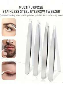 4pcs Stainless Steel Precision Eyebrow Tweezers Set, Slanted And Pointed Tips, With Portable Storage Box, For Removing Eyebrow Hairs And Fine Hair, Gentle For Sensitive Skin, Home, Salon, Travel Makeup Accessory - Multicolor - View 6