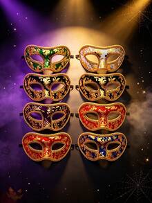 14pcs/12pcs/7pcs/6pcs/1pc Elegant Venetian Masquerade Masks, Sparkling Half Face Masks, Perfect For Performance, Unisex, Cosplay And Halloween Party, Carnival And Christmas Party - Adjustable Ribbon Design - Gold-stamped Cloth Mask - View 11