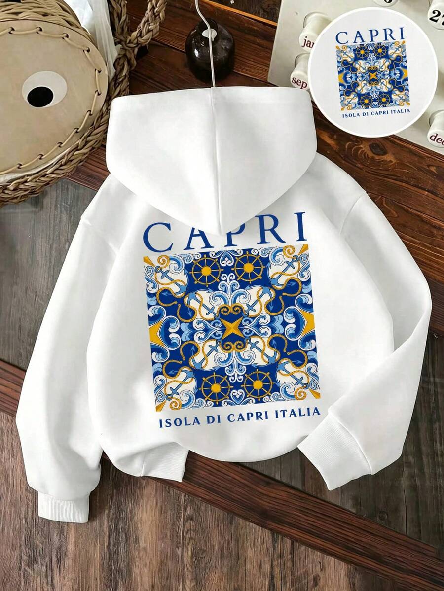 Young Boy Letter Graphic Casual Daily Sweatshirt - White - View 1