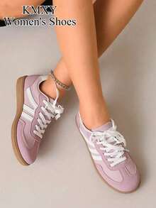 KMXY Women's Casual Flat Shoes, Lightweight And Comfortable Fitness And Walking Sneakers - Light Purple - View 3