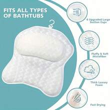 1 Peça Travesseiro de Banho para Banheira, Apoio de Cabeça de Spa em Malha Respirável 4D Grossa e Macia, Almofada Ergonômica de Apoio para Pescoço e Costas, Acessório de Banho Portátil Lavável e Antiderrapante com Ventosas Fortes - Travesseiro de banho branco - Visão 7