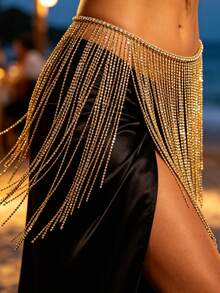Women's Tassel Shiny Luxury Sequin Dress Nightclub Party Bikini Beach Body Chain - Gold - View 2