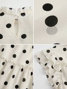 Sweet Polka Dot Cap Sleeve Blouse, Summer Unique Design Frill Trim Loose Casual Top For Women - Apricot - View 11