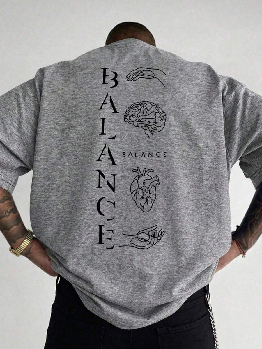 1 Stück modisches bedrucktes, locker geschnittenes Kurzarm-T-Shirt für Herren |   Exquisites Design |   Sommer-Essential |   Leicht zu kombinieren, unterstreichen Sie Ihren Stil - Grau - Übersicht 1