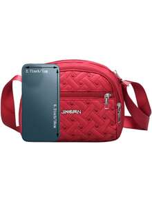 Diamond Stitched Nyloncrossbody Bag With Metal Letter Logo, Multiple Zippers, Adjustable Broadband, Waterproof Small Shoulder Bag, Suitable For Women - Multicolor - View 5