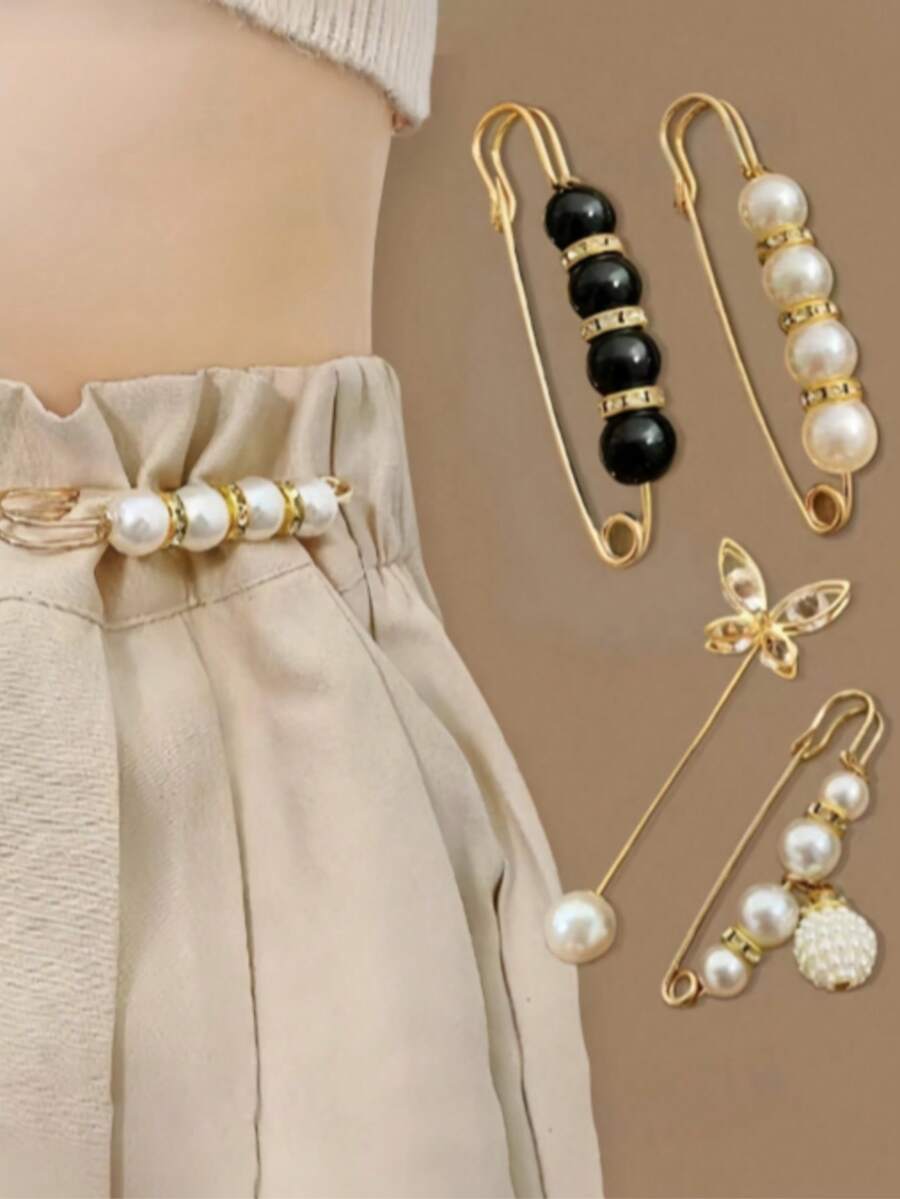 4pcs/Set Aluminum Alloy Waist Belt And Pin Set, Modern Rhinestone And Butterfly Decoration, Home Waist Clothing Accessories, Suitable For Women And Girls To Tighten Waist And Decorate - Multicolor - View 1