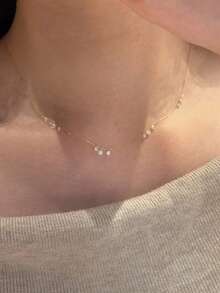 1pc S925 Sterling Silver Zirconia Inlaid Water Drop Sparkling Diamond Necklace, Minimalist Luxury Personalized Exquisite Niche Cool Aesthetic INS Style Women's Gentle Elegant Collarbone Chain, Suitable For Daily Casual Versatile Elegant Thin Neck Accessory, Vacation Party Holiday Gift - Water Droplets - View 9
