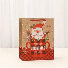 1/8/16pcs Handle Packaging Bags, Santa Claus Pattern, Merry Text, Red & Beige Holiday Color Scheme, Thickened Kraft Paper Packaging Bags, Suitable For Parties, Corporate Gifts, Large Capacity Packaging Supplies, Holiday Illustration - A - View 8