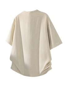 Men's Casual T-Shirt And Shorts Set, Short Sleeve, Loose Fit, Linen Style - Apricot - View 3