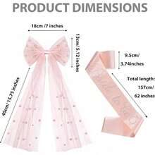 Bachelorette Party Bride-To-Be Set, Embroidered Pink Pearl Veil With Rhinestone Champagne Pink Bride Sash Kit - Multicolor - View 4