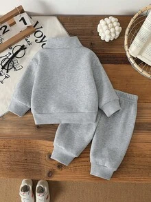 Infant Letter Pattern Warm High Neck Sweatshirt Jacket And Sweatpants - Grey - View 2