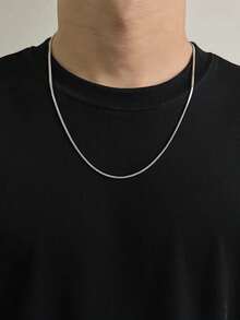 1pc Minimalist Fashionable Stainless Steel Snake Chain Unique Design Advanced Collarbone Chain Suitable For Men's Daily Wear - Silver - View 5