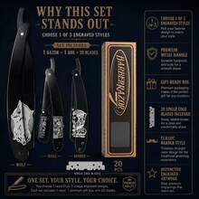Kit de navaja profesional de borde con cuchillas – Navaja de acero inoxidable para barbería para afeitado de hombres, afeitadora clásica de barbería para afeitados suaves, precisos y cómodos - Maquinilla de afeitar de seguridad + cuchillas - Ver 7