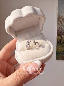 MADEONE 1pc Cute Dachshund Zirconia Open Ring Matte Black & White Zirconia Women's Exquisite Jewelry Anniversary Birthday Gift - Antique Silver - View 4