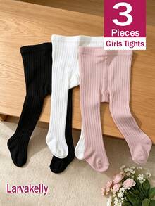 5/3 Pairs Baby Girls All-Match Minimalist Tight-Fitting Leggings, Classic Ribbed Solid Color Tights, Versatile All-Season Daily Wear, Suitable For Girls Back To School - Multicolor - View 30