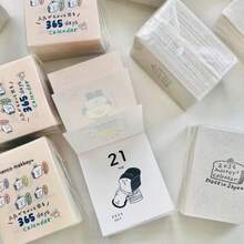 Kawaii 2026迷你翻頁桌曆，365頁不同可愛吐司卡通日曆，日式復古簡約插畫桌面日程曆，女孩文具禮物 - A - 查看 2