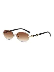 1 Paio di Occhiali da Donna Senza Montatura con Sfumatura Tè Ovale, Adatti per Vacanze al Mare, Shopping, Fotografia di Viaggio, Occhiali di Moda Decorativi Versatili con Stile Retrò - Montatura dorata con lenti marroni - Visualizzare 2