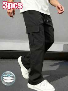 3 pezzi Pantaloni cargo da uomo primavera autunno moda gamba dritta con coulisse tasche multiple pantaloni lunghi sportivi - Multicolore - Visualizzare 3