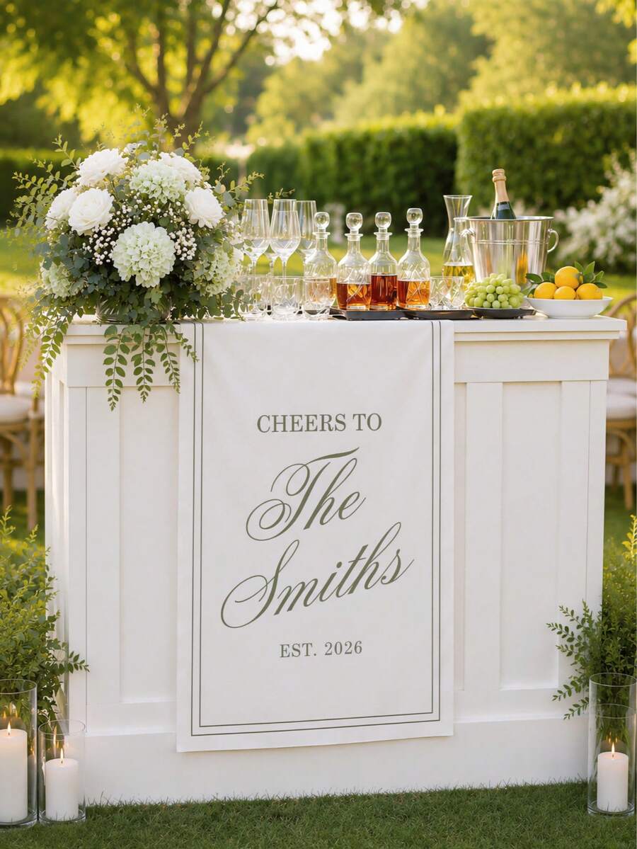 Customized Wedding Welcome Banner Tablecloth Personalized Linen Striped Bar Event Sign Name And Date For Bridal Shower Seating Chart - Multicolor - View 1