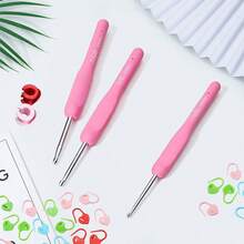 5件組軟柄鉤針套組 2.5-4.5mm，附30個針標記環 + 3個隨機色毛線手指護套，DIY手工編織工具 - 鉤針套裝 - 查看 3