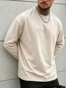 SU ER 1pc Men's Autumn Casual Daily Letter Print Long Sleeve T-Shirt | Fashion | Showcase Style - Apricot - View 4