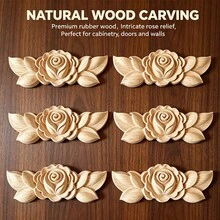 6pcs Solid Wood Carved Inlaid Rose Decor, Suitable For Cabinets, Doors, Windows, Furniture, Background Walls, Porches, Offices And More, Holiday Decor, DIY Decor - Multicolor - View 1