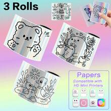 Papel de Pegatinas Holográfico Plateado T02 Compatible con T02/M02/Q02E/T02 Pro/D20/D21 Impresora Térmica Mini Pods Etiquetas Adhesivas 50mmx3.5m Para Diario Fotos Textos Notas de Estudio Pegatinas, 3 Rollos - Ver 10