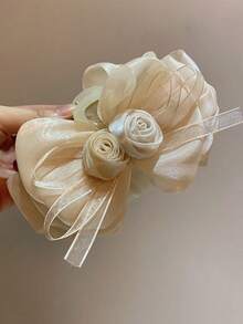 New Elegant Versatile Black & White Rose Bow Large Hair Claw Clip For Back Of Head, Voluminous Fluffy Hair Clip For Women, High-End Hair Claw, Cute Street Style, ABS Plastic (ABS Resin) Hair Claw, Suitable For All Seasons - Multicolor - View 8