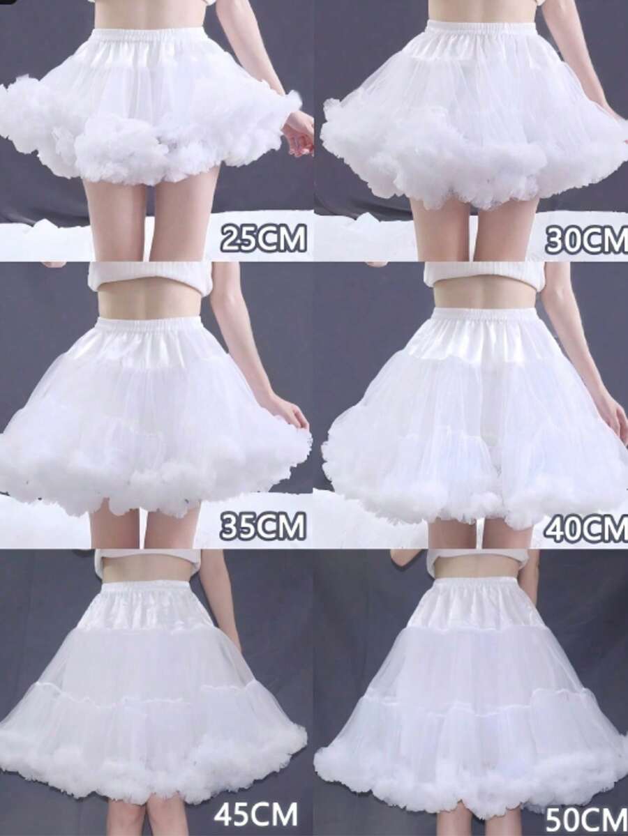 35cm 素色聚酯纖維雙層蓬鬆雲朵式蘿莉塔襯裙 - 白色 - 查看 1