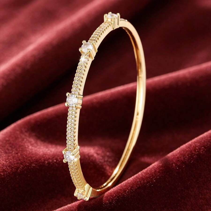 1 pièce Bracelet minimaliste pour femmes avec design géométrique à points et incrusté de zirconium cubique - Multicolore - Voir 1