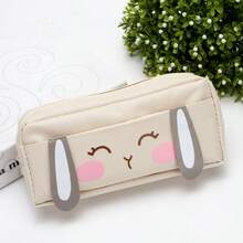 1pc Cute Rabbit Face Canvas Stationery Bag, Large Capacity Student Stationery Storage Pouch - A - View 9