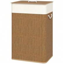 Bamboo Laundry Basket With Lid, 72 L Laundry Hamper With Rope Handles, Removable Laundry Bag, Laundry Baskets, Laundry Sorter For Laundry Room, Bedroom, Bathroom, Brown - 棕色 - 查看 5