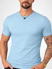 Men's Basic T-Shirt, Plain Cotton, Premium Peruvian Knit - Sky Blue - View 1