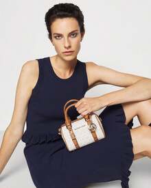 Michael Kors Bedford Legacy 極小 Logo 托特手提包，女款皮革斜挎包，時尚購物旅行派對單肩包錢包 - 白棕色 - 查看 2
