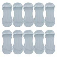 chuanwa（2） 1/5/10 Pairs Solid Color Women's Invisible Socks, Silicone Non-Slip, Breathable Thin Low-Cut Boat Socks - Multicolor - View 20