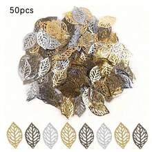 50pcs Hollow Leaf Pendants, Alloy Leaf Jewelry Accessories, Suitable For DIY Jewelry Making, Earrings, Necklaces, Keychains, Crafts (Gold, White K, Antique Bronze) - Multicolor - View 5