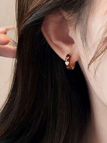 1 Pair Cute Vintage Heart-Shaped Oil-Drip Decor Hoop Earrings, Suitable For Women's Casual And Date Wear - Burgundy - View 3