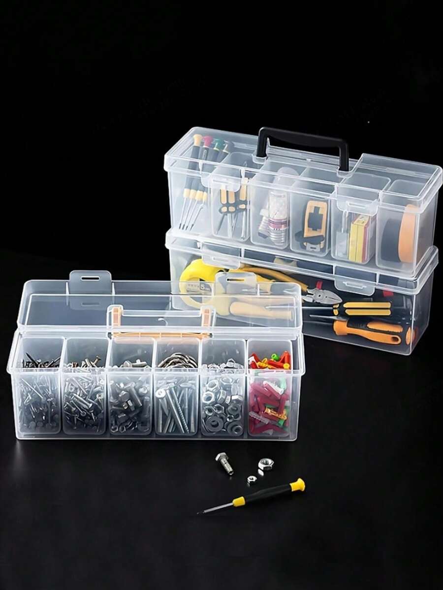 1pc Multi-Function Household Hardware Tool Box, Portable Tool Storage Box, Wrench Screw Accessories Parts Divider Organizer Box, Suitable For Screws, Small Nuts, Tape Measure, Small Screw Tools - A - View 1