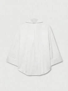 Plus Size Women's White Button Front Shirt, Minimalist Loose Long Sleeve Top For Elegant Business, Daily Commute, Spring Summer Fall - White - View 2