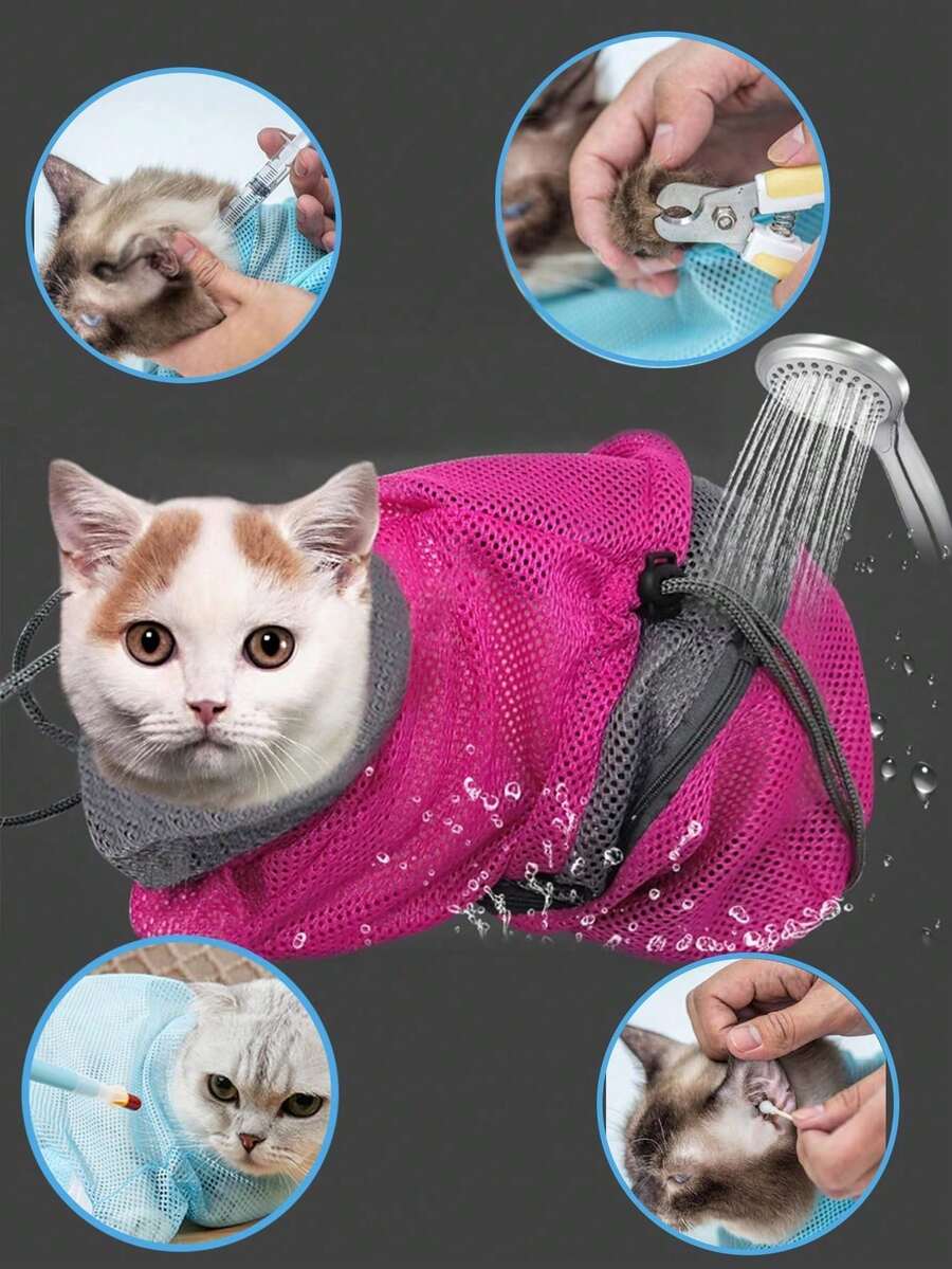 1pc Cat Bathing Bag, Anti-Scratch Upgraded Version, Cat Bathing Bag, Bathing Tool Suitable For Cat And Dog Bathing, Nail Clipping, Grooming And Medication - Multicolor - View 1