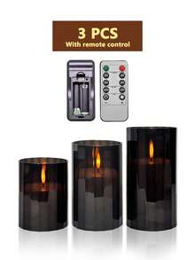 3pcs Flameless Candle Lights With Timer Remote Control, Battery Operated Warm Candle, Suitable For Halloween, Christmas, Valentine's Day, Gift, Birthday, Proposal, Wedding, Party, Dining Table - Black - Warm Glow - View 10