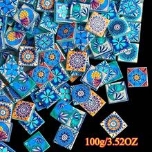 100/200g Medieval Floral & Bird Style Glass Mosaic Tiles, Spray-Painted Abstract Art Mosaic Glass Pieces, 2.3*2.3cm Mixed Random Patterns, Suitable For Art Crafts, Fish Tank & Pool Inlay, Stair & Wall Home Decor - LST-01 - View 9