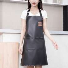 1pc Zipper Pocket Apron, Faux Leather Waterproof Oil-Proof H-Shaped Shoulder Strap, Kitchen Home Fashion Workwear - Black - View 1