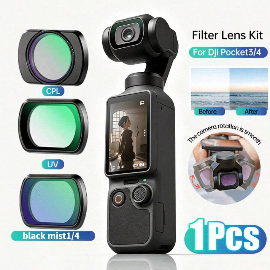 1片磁吸式CPL濾鏡/UV濾鏡/黑柔濾鏡,適用於 Osmo Pocket 3/4鏡頭,磁吸安裝系統,高透明減光鏡頭保護濾鏡 - 查看 1