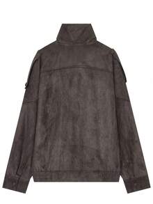 Jaket Wanita Bahan Suede Serbaguna, Jaket Praktis dengan Kancing Logam dan Kantong Besar, Cocok untuk Musim Gugur/Dingin - Dark Grey - View 4